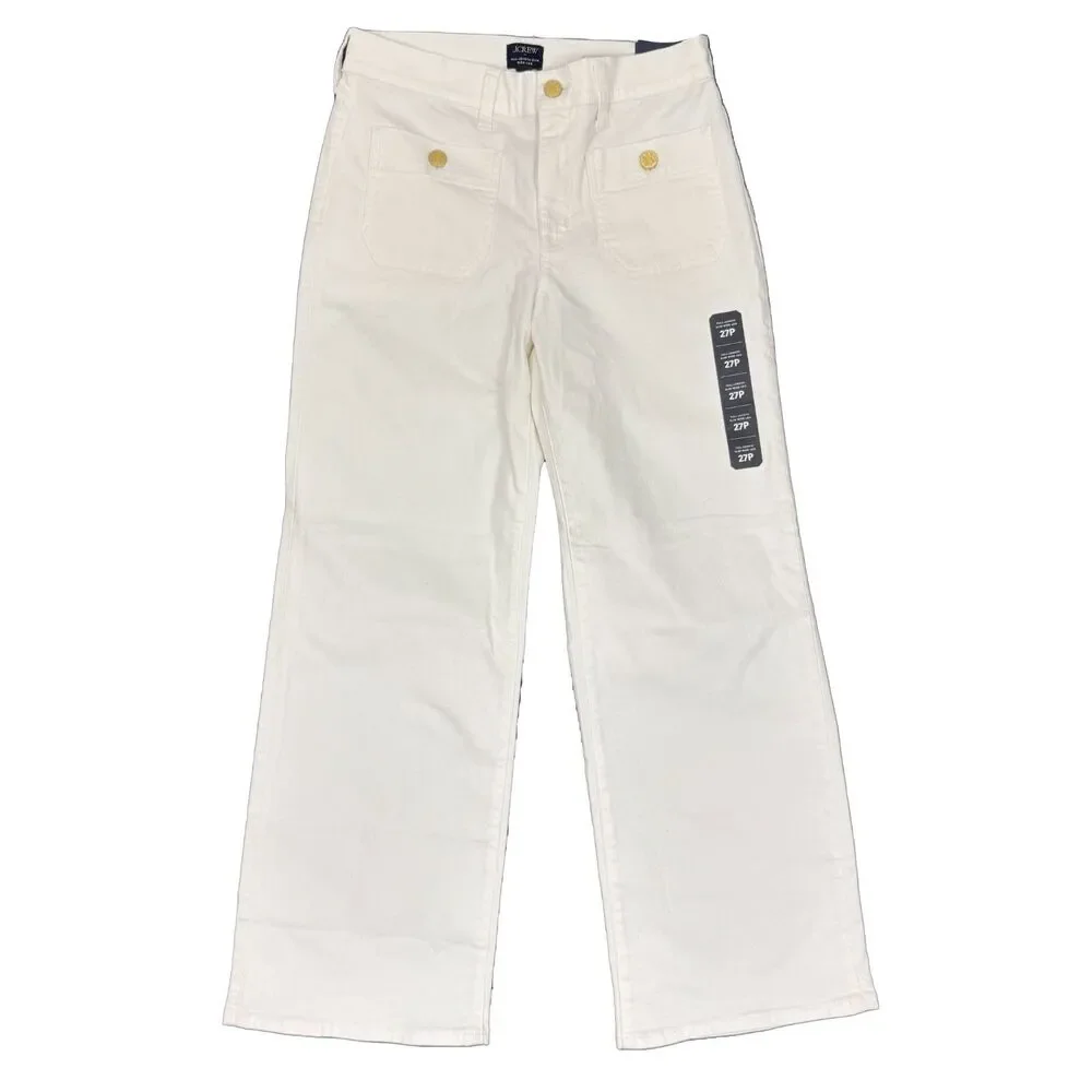 J.CREW Premium Ed Slim Wide Leg Sailor Jean 29P White All Day Stretch B66